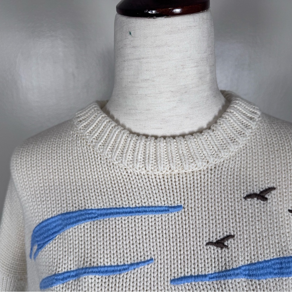YITAI White Santa Monica Pier Beach Embroidered Sz L Crew Neck Pullover Sweater - Picture 2 of 12